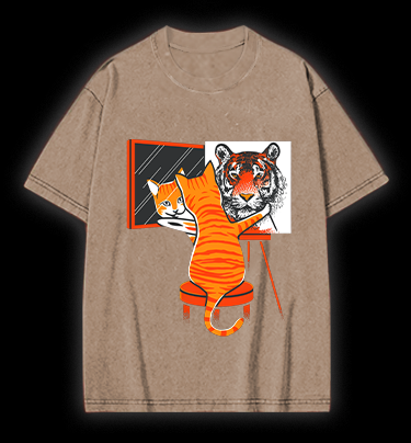Cat's Tiger Illusion Vintage Washed 100% Cotton T-Shirt