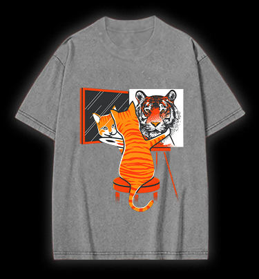 Cat's Tiger Illusion Vintage Washed 100% Cotton T-Shirt