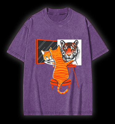 Cat's Tiger Illusion Vintage Washed 100% Cotton T-Shirt