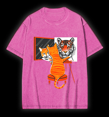 Cat's Tiger Illusion Vintage Washed 100% Cotton T-Shirt