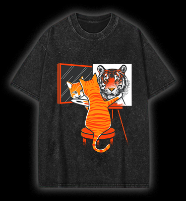 Cat's Tiger Illusion Vintage Washed 100% Cotton T-Shirt