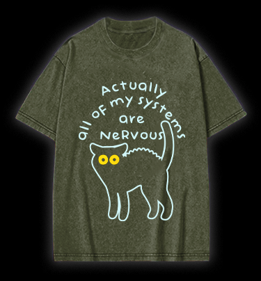 Nervous Cat Mood Vintage Washed 100% Cotton T-Shirt
