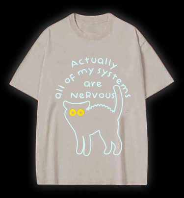 Nervous Cat Mood Vintage Washed 100% Cotton T-Shirt