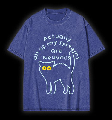 Nervous Cat Mood Vintage Washed 100% Cotton T-Shirt