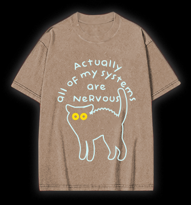 Nervous Cat Mood Vintage Washed 100% Cotton T-Shirt