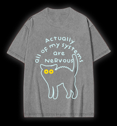 Nervous Cat Mood Vintage Washed 100% Cotton T-Shirt