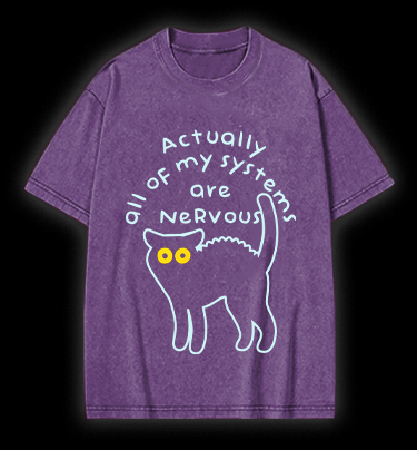 Nervous Cat Mood Vintage Washed 100% Cotton T-Shirt