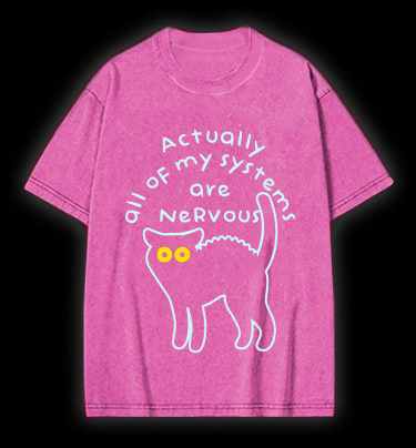 Nervous Cat Mood Vintage Washed 100% Cotton T-Shirt