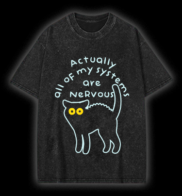 Nervous Cat Mood Vintage Washed 100% Cotton T-Shirt