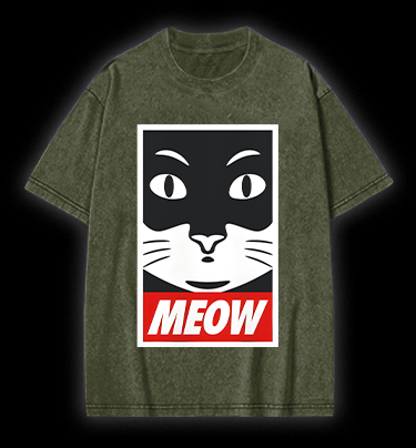 Super Cat Meow Vintage Washed 100% Cotton T-Shirt