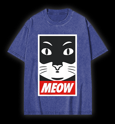 Super Cat Meow Vintage Washed 100% Cotton T-Shirt