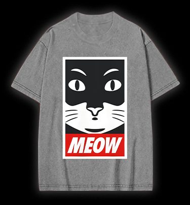 Super Cat Meow Vintage Washed 100% Cotton T-Shirt