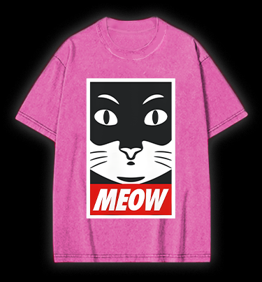 Super Cat Meow Vintage Washed 100% Cotton T-Shirt