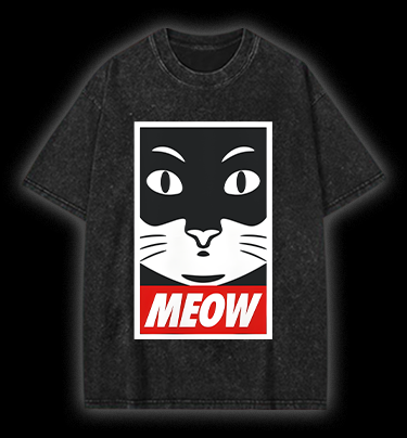 Super Cat Meow Vintage Washed 100% Cotton T-Shirt