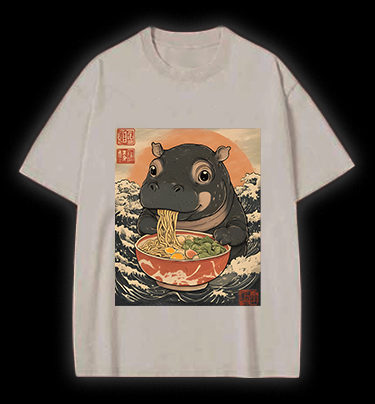 Hippo's Ramen Feast Vintage Washed 100% Cotton T-Shirt