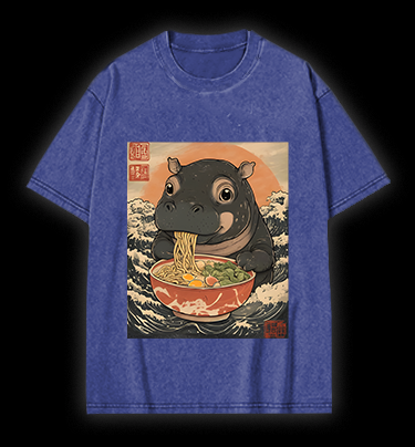 Hippo's Ramen Feast Vintage Washed 100% Cotton T-Shirt