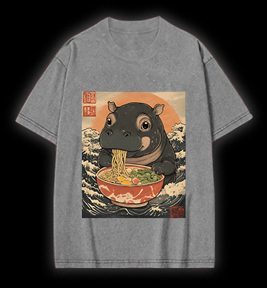 Hippo's Ramen Feast Vintage Washed 100% Cotton T-Shirt