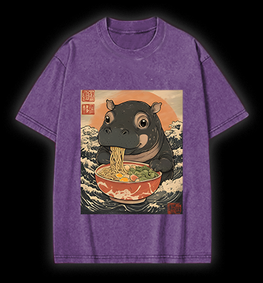Hippo's Ramen Feast Vintage Washed 100% Cotton T-Shirt