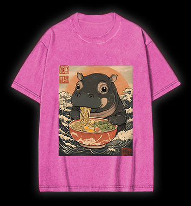 Hippo's Ramen Feast Vintage Washed 100% Cotton T-Shirt