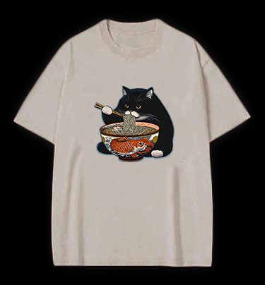 Cat's Ramen Feast Vintage Washed 100% Cotton T-Shirt
