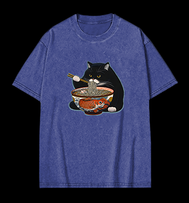 Cat's Ramen Feast Vintage Washed 100% Cotton T-Shirt
