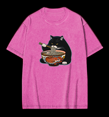 Cat's Ramen Feast Vintage Washed 100% Cotton T-Shirt
