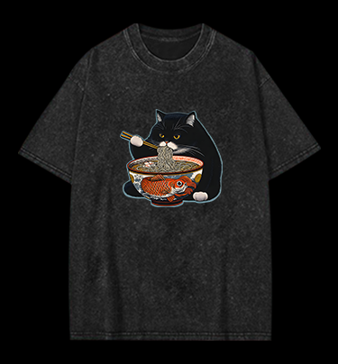 Cat's Ramen Feast Vintage Washed 100% Cotton T-Shirt