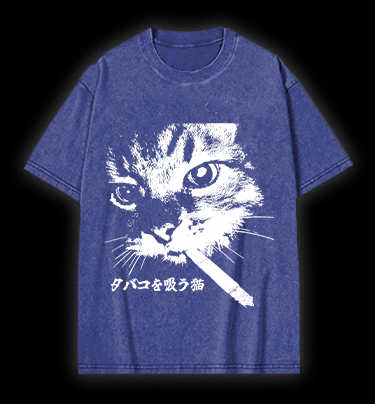 Cat: Rebel Smoker Vintage Washed 100% Cotton T-Shirt