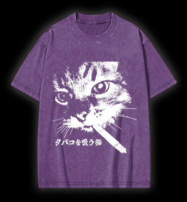 Cat: Rebel Smoker Vintage Washed 100% Cotton T-Shirt