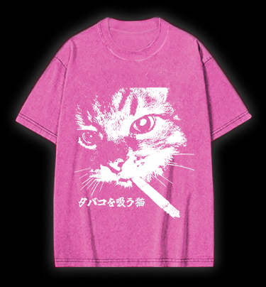 Cat: Rebel Smoker Vintage Washed 100% Cotton T-Shirt