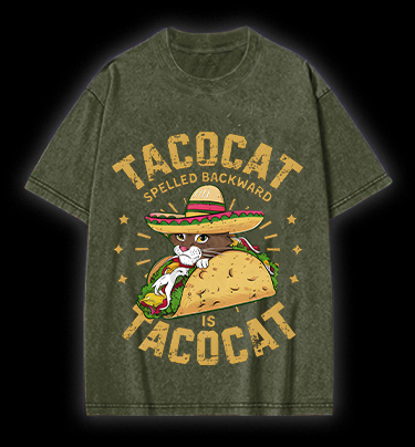 Taco Cat Palindrome Vintage Washed 100% Cotton T-Shirt