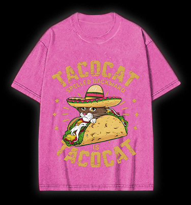 Taco Cat Palindrome Vintage Washed 100% Cotton T-Shirt
