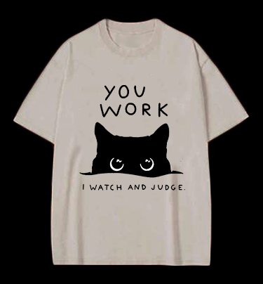 Cat's Silent Watch Vintage Washed 100% Cotton T-Shirt