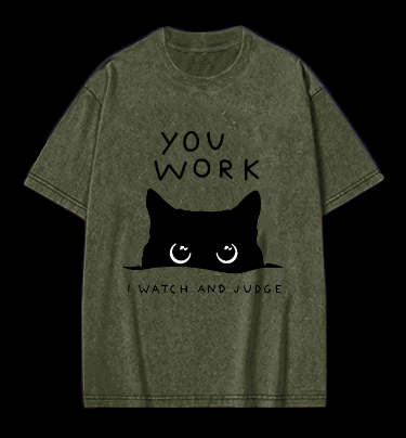 Cat's Silent Watch Vintage Washed 100% Cotton T-Shirt