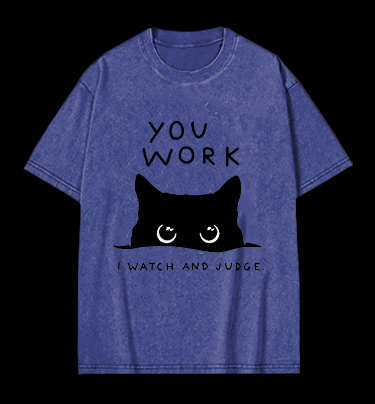 Cat's Silent Watch Vintage Washed 100% Cotton T-Shirt