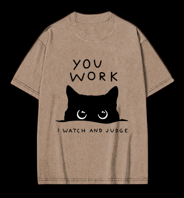 Cat's Silent Watch Vintage Washed 100% Cotton T-Shirt
