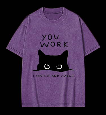 Cat's Silent Watch Vintage Washed 100% Cotton T-Shirt