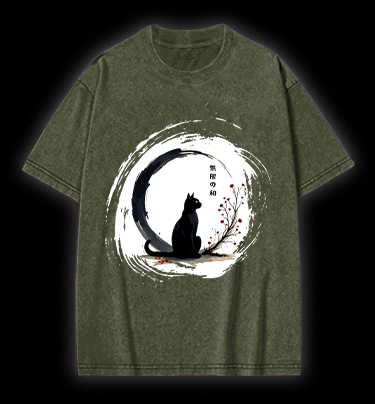 Cat's Zen Moon Vintage Washed 100% Cotton T-Shirt