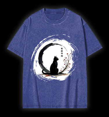 Cat's Zen Moon Vintage Washed 100% Cotton T-Shirt
