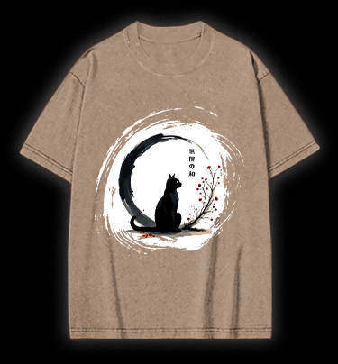 Cat's Zen Moon Vintage Washed 100% Cotton T-Shirt