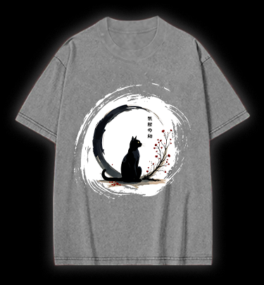 Cat's Zen Moon Vintage Washed 100% Cotton T-Shirt