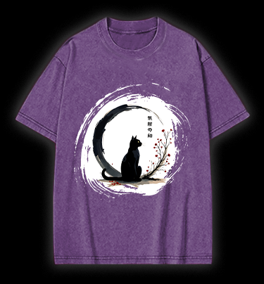 Cat's Zen Moon Vintage Washed 100% Cotton T-Shirt