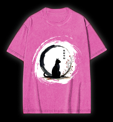 Cat's Zen Moon Vintage Washed 100% Cotton T-Shirt