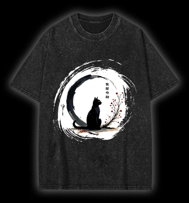 Cat's Zen Moon Vintage Washed 100% Cotton T-Shirt