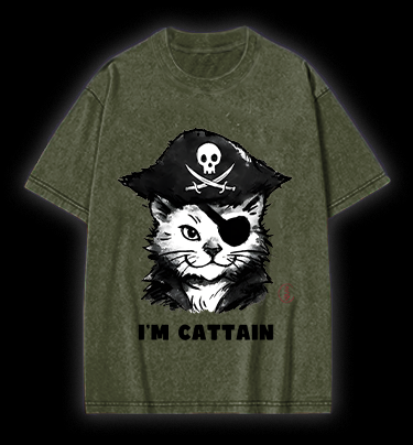 Pirate Cat Vintage Washed 100% Cotton T-Shirt