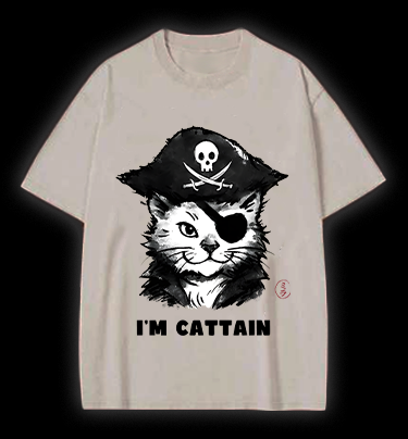 Pirate Cat Vintage Washed 100% Cotton T-Shirt