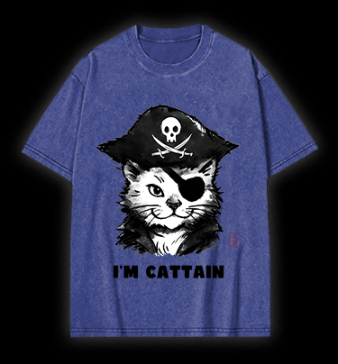 Pirate Cat Vintage Washed 100% Cotton T-Shirt