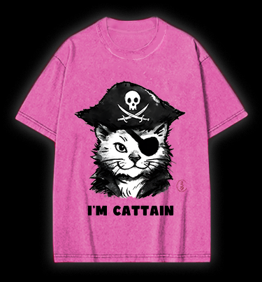 Pirate Cat Vintage Washed 100% Cotton T-Shirt
