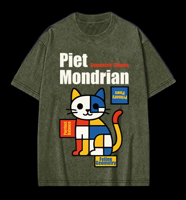 Piet Mondrian - Style Cat Vintage Washed 100% Cotton T-Shirt