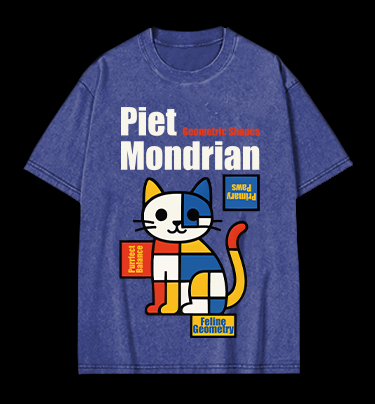 Piet Mondrian - Style Cat Vintage Washed 100% Cotton T-Shirt